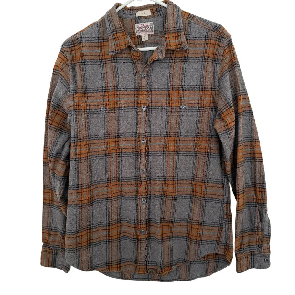 J Crew Mens‎ Long Sleeve Button Plaid Flannel Shirt Size M Slim Fit Outdoor Camp